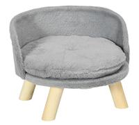 Canapé Lit Panier Pour Chien Design Scandinave Coussin Moelleux Amovible Pieds En Bois Ø 40,5 X 33h Cm Gris