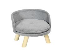 Canapé lit panier pour chien design scandinave coussin moelleux amovible pieds en bois Ø 40,5 x 33H cm gris