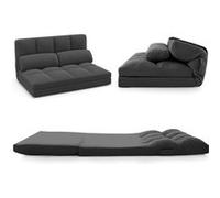 CostwayCanapé Lit Convertible en Velours Pliable Dossier Réglable à 6 Niveaux avec 2 Coussins Gris Foncé