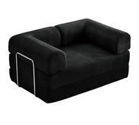 Canapé-lit Pliable Tissu en Coton,Convertible en Lit Double,Modulaire Canape 2 Place,Peu Encombrant pour Les Invités,Canapé de Sol Facile à Nettoyer et Adapté aux Animaux (Black, 1.8 meters)