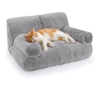 Canapé lit pour chat grande taille avec 10% de mousse en plus, lit orthopédique douillet avec bords relevés, housse grise CORBEILLE
