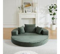 Canapé - lit rond 2 en 1, tissu en velours côtelé de haute qualité, adapté aux salons compacts, appartements, salons, studios, etc., contient 3 coussins de blocage (Corduroy, Green, 180*180*57 cm)