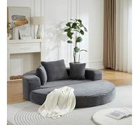 Canapé - lit rond 2 en 1, tissu en velours côtelé de haute qualité, adapté aux salons compacts, appartements, salons, studios, etc., contient 3 coussins de blocage (Corduroy, Grey, 180*180*57 cm)