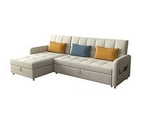 Canapé-lit sectionnel convertible avec lit gigogne en forme de L avec chaise de rangement réversible, tissu moderne, canapé 3 places réversible pour le salon, rembourrage en latex beige, 2,75 m (Spon