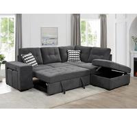 Canapé-lit sectionnel réversible en forme de L de 256,5 cm avec pouf de rangement, 2 oreillers, ports USB et 2 tabourets, parfait pour le salon et les appartements, ensemble de canapé-lit élégant