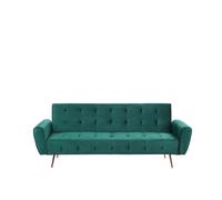 Canapé-lit Convertible Moderne Capitonné avec Pochette Latérale en Velours Vert Émeraude Pieds en Métal Cuivré Selnes