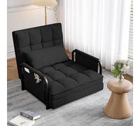 Canapé Lit Simple Convertible, 4 en 1 Canapé-lit Fauteuil 1 Place Pliable, Chauffeuse Canape Lit avec Dossier réglable, Coussin et Accoudoirs Métal pour Petit Espace, Salon (Noir, 180x82cm)