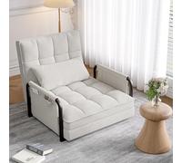 Canapé Lit Simple Convertible, 4 en 1 Canapé-lit Fauteuil 1 Place Pliable, Chauffeuse Canape Lit avec Dossier réglable, Coussin et Accoudoirs Métal pour Petit Espace, Salon (Blanc, 180x82cm)