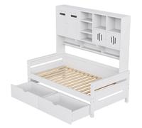 Canapé-lit simple en bois de pin blanc 90x200 cm avec rangement multifonctionnel et grands tiroirs