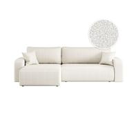 Canapé LYANA d'angle XL réversible et convertible 4 places en tissu bouclette - Blanc