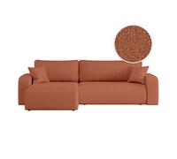 Canapé LYANA d'angle XL réversible et convertible 4 places en tissu bouclette - Terracotta