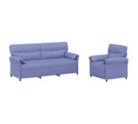 Canapé moderne 2 unités bleu jeans tissu polyester avec structure | Base métallique résistante, mousse souple, accoudoirs incurvés, montage simple, style contemporain