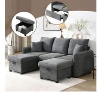 Canapé modulable 188x186x86 cm - Canapé d'angle 3 places, Lit d'appoint, 2 Tiroirs & Pouf Coffre, Tissu Chenille Gris Foncé