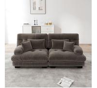 Canapé modulable 2 places avec coussins, assise cloud look, bois massif, chenille marron - UVRION