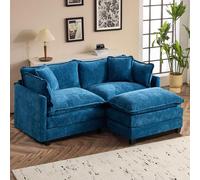 Canapé modulable 2 places L 198 cm, chenille bleue, double coussins