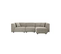 CONCEPT USINE | Canapé Modulable en Velours Côtelé | 3 Places + 1 Pouf | Monroe Gris Clair | Style Moderne et Ultra Tendance | Large Assise et Pouf Modulable | Revêtement : Tissu 100% Polyester