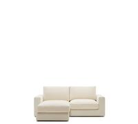 Canapé modulable 3 places Alea déhoussable en chenille, méridienne gauche, écru, 220 cm