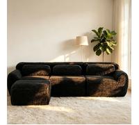 Canapé Modulable 3 Places en Peluche noir - Sofa Bergère Compressé sans Montage - Confortable et Capacité 600kg - 291x179x73cm