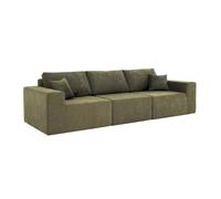 Canapé modulable 3 places en tissu avec coussins vert Hector, Oviala