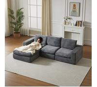 Canapé Modulable 3 Places en Velours Côtelé Gris foncé avec Coussins - Structure Stable, Capacité 250kg, Design Chic - 251x160x81cm