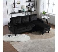 Canapé modulable 4 places avec pouf coffre, porte-gobelets et poches latérales - TCQPZ - Chenille noir 196,5 × 75 × 77 cm