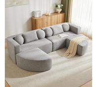 Canapé modulable 4 places avec repose-pieds mobile,Canapé rembourré en nuage entièrement compressé,Canapé-lit modulable avec fonction couchage,Chenille,Aucun assemblage requis,Gris 292x165x68 cm