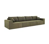 Canapé modulable 4 places en tissu avec coussins vert Hector, Oviala