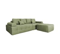 Canapé modulable 4 places en tissu avec pouf et coussins vert Snuggy, Oviala