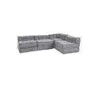 Canapé modulable 4 places qui se transforme en lit en tissu gris clair
