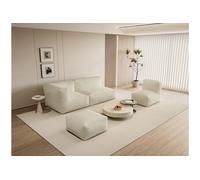 Vente-unique - Canapé modulable avec Fauteuil et Pouf en Tissu Bouclette Beige NOUMARA