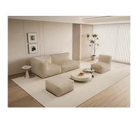 Vente-unique - Canapé modulable avec Fauteuil et Pouf en Velours côtelé Beige NOUMARA