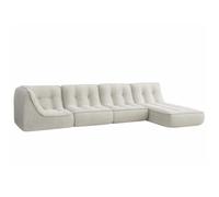 Canapé modulable avec méridienne velours côtelé 330 cm 4 places écru Lizy, Oviala