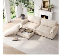 Canapé modulable avec pouf coffre mobile, convertible d'appoint, dossier haut, chenille beige, 216 × 77 × 82 cm - UVRION