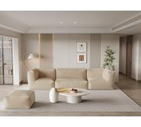 Canapé modulable avec pouf en velours côtelé beige NOUMARA