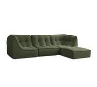 Canapé modulable avec pouf velours côtelé 260 x 165 cm 3 places vert Lizy, Oviala