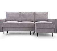 Canapé modulable avec tissu velours côtelé - POSO Canapé d'angle, Extensible, 145x203 cm Couchage, Structure en bois robuste, Design élégant | Disposition d'angle - GAUCHE | 220x134x110 cm | GRIS CLAI