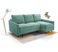 Canapé modulable avec tissu velours côtelé - POSO Canapé d'angle, Extensible, Espace de couchage 145x203cm, Structure en bois robuste, Design élégant, Disposition d'angle DROITE, 220x134x110cm, TURQUO