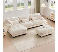 Canapé modulable, canapé d'angle Confortable, Tissu Velours et Design Ergonomique, Grand canapé 5 Places avec accoudoirs Confortables (Beige)