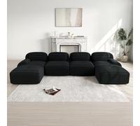 Canapé Modulable, Canapé Velours Cotelé, Boneless Cloud Couch, avec Accoudoirs Incurvés, Rembourrage Hautement Élastique, Aucun Assemblage Requis, pour Salon, Chambre (Noir, 4 Places + 2 Poufs)