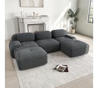 Canapé Modulable, Canapé Velours Cotelé, Boneless Cloud Couch, avec Accoudoirs Incurvés, Rembourrage Hautement Élastique, Aucun Assemblage Requis, pour Salon, Chambre (Gris, 3 Places + 2 Poufs)