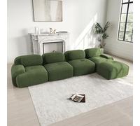 Canapé Modulable, Canapé Velours Cotelé, Boneless Cloud Couch, avec Accoudoirs Incurvés, Rembourrage Hautement Élastique, Aucun Assemblage Requis, pour Salon, Chambre (Vert, 4 Places + 1 Poufs)
