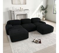 Canapé Modulable, Canapé Velours Cotelé, Boneless Cloud Couch, avec Accoudoirs Incurvés, Rembourrage Hautement Élastique, Aucun Assemblage Requis, pour Salon, Chambre (Noir, 3 Places + 2 Poufs)