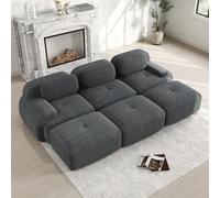 Canapé Modulable, Canapé Velours Cotelé, Boneless Cloud Couch, avec Accoudoirs Incurvés, Rembourrage Hautement Élastique, Aucun Assemblage Requis, pour Salon, Chambre (Gris, 3 Places + 3 Poufs)