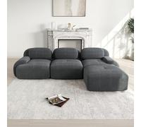 Canapé Modulable, Canapé Velours Cotelé, Boneless Cloud Couch, avec Accoudoirs Incurvés, Rembourrage Hautement Élastique, Aucun Assemblage Requis, pour Salon, Chambre (Gris, 3 Places + 1 Poufs)