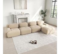 Canapé Modulable, Canapé Velours Cotelé, Boneless Cloud Couch, avec Accoudoirs Incurvés, Rembourrage Hautement Élastique, Aucun Assemblage Requis, pour Salon, Chambre (Beige, 4 Places + 1 Poufs)