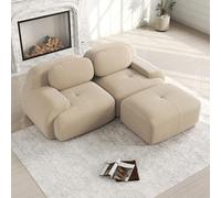 Canapé Modulable, Canapé Velours Cotelé, Boneless Cloud Couch, avec Accoudoirs Incurvés, Rembourrage Hautement Élastique, Aucun Assemblage Requis, pour Salon, Chambre (Beige, 2 Places + 1 Poufs)