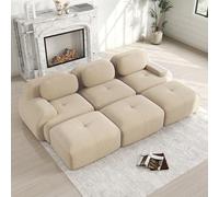 Canapé Modulable, Canapé Velours Cotelé, Boneless Cloud Couch, avec Accoudoirs Incurvés, Rembourrage Hautement Élastique, Aucun Assemblage Requis, pour Salon, Chambre (Beige, 3 Places + 3 Poufs)