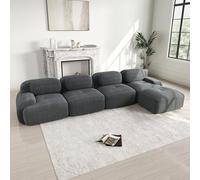 Canapé Modulable, Canapé Velours Cotelé, Boneless Cloud Couch, avec Accoudoirs Incurvés, Rembourrage Hautement Élastique, Aucun Assemblage Requis, pour Salon, Chambre (Gris, 4 Places + 1 Poufs)