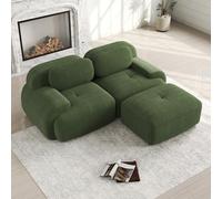 Canapé Modulable, Canapé Velours Cotelé, Boneless Cloud Couch, avec Accoudoirs Incurvés, Rembourrage Hautement Élastique, Aucun Assemblage Requis, pour Salon, Chambre (Vert, 2 Places + 1 Poufs)