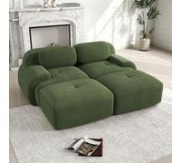 Canapé Modulable, Canapé Velours Cotelé, Boneless Cloud Couch, avec Accoudoirs Incurvés, Rembourrage Hautement Élastique, Aucun Assemblage Requis, pour Salon, Chambre (Vert, 2 Places + 2 Poufs)